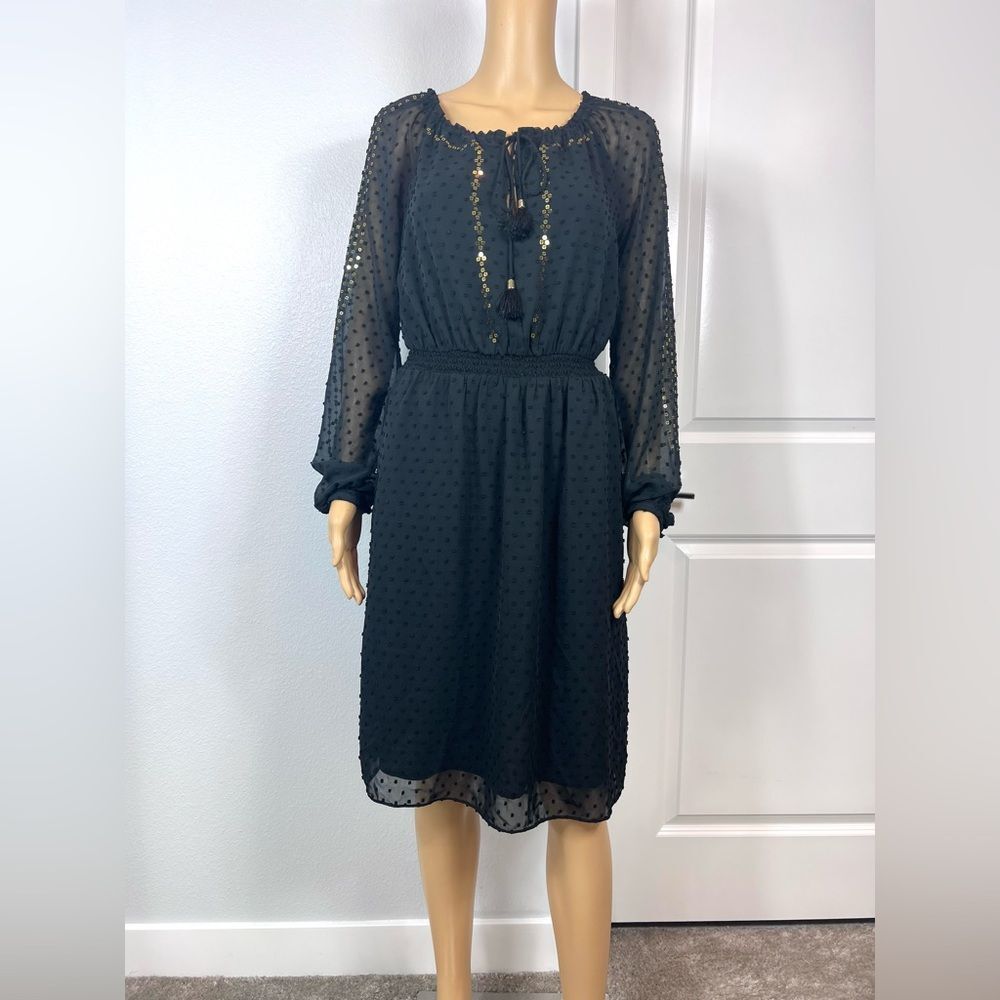 Altuzarra Target Women’s Black Swiss Dot & Gold Sequins Long Sleeve Dress Size 4 - Picture 4 of 11